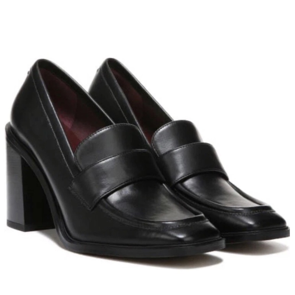 Franco Sarto Vintage Y2K Black Penny Leather Heeled Loafers Women's Size 7M